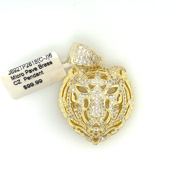 Tiger With Crown Brass Pendant