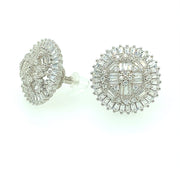 Flower with Hexagon Sterling Silver Earring
