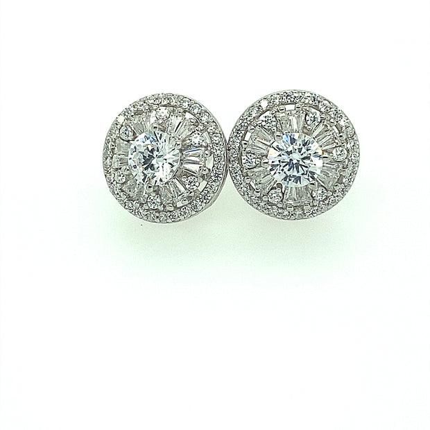 Round with hexagon baguette Sterling Silver Earring