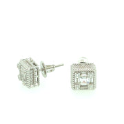Square with five baguette stone Sterling Silver Earring