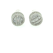 Round Baguette with double line Sterling Silver Earring