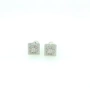 Square with round stone sterling silver Earring