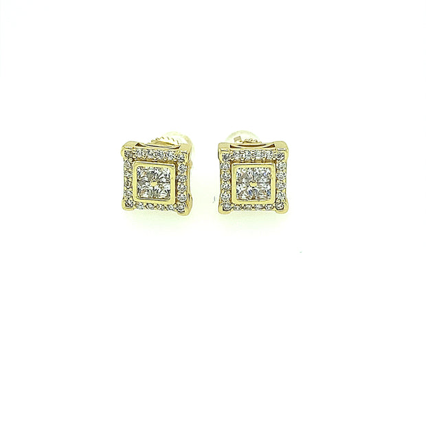 Square inside square sterling silver earring