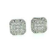 Hexagon with Nine Diamond Sterling Silver Earring