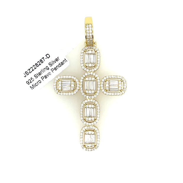 Baguette Diamond Cross Silver Pendant