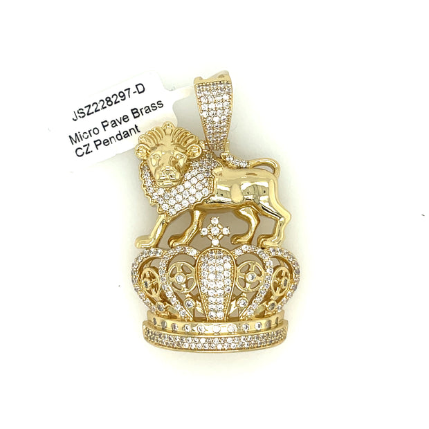 Lion On Crown Brass Pendant