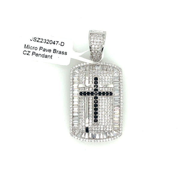 Black Cross With Dog Tag Brass Pendant
