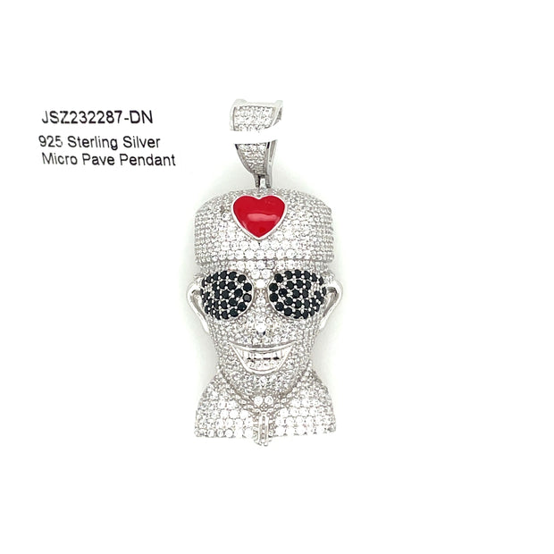 Man with Heart + Glasses Silver Pendant