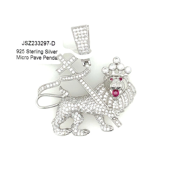 Lion with Cross Silver Pendant