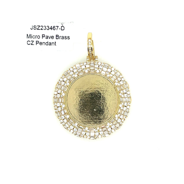 Circle Picture Brass Pendant (Baguette with Round Diamond Border) Brass Pendant