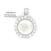Circle Picture Pendant with Round Diamonds Silver Pendant